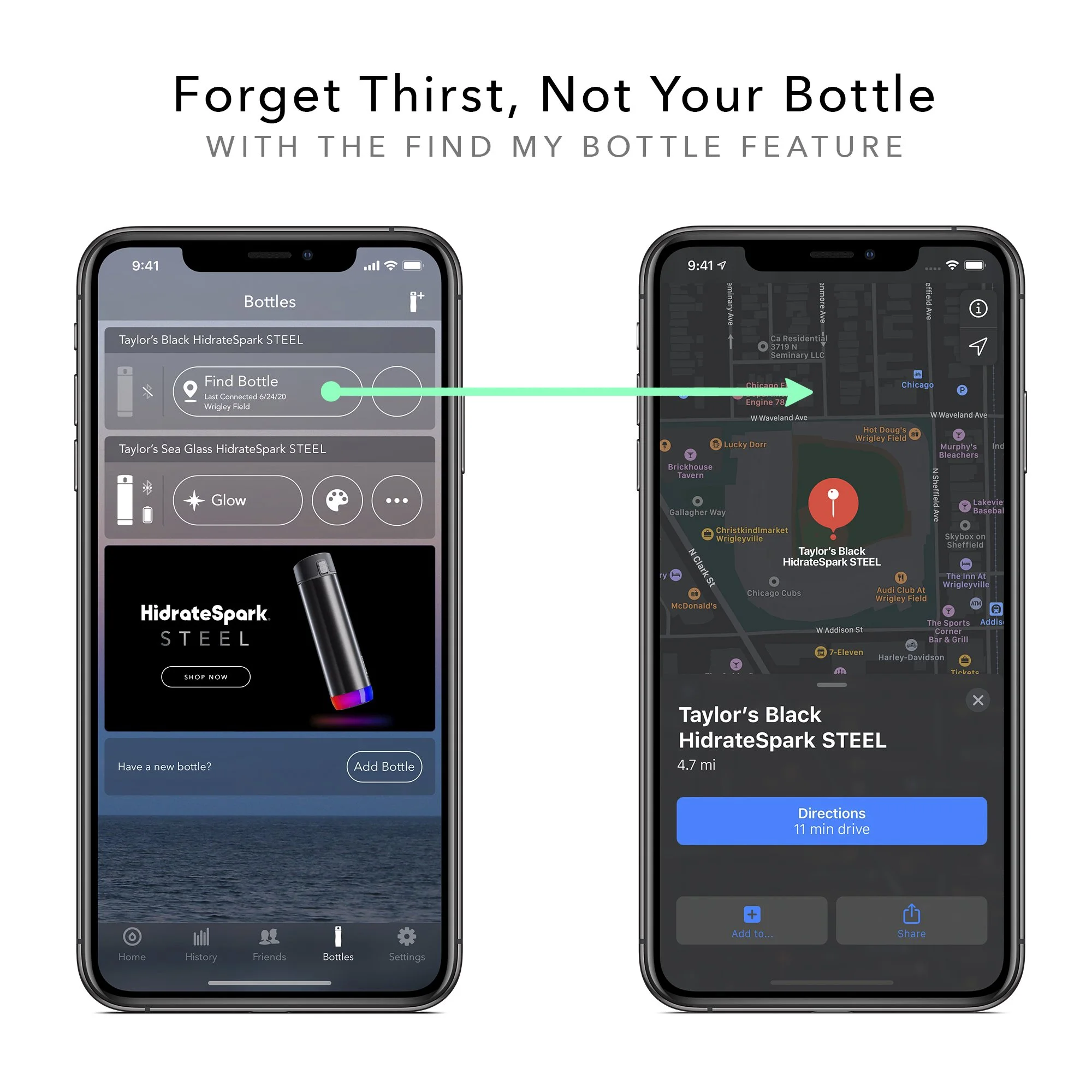 HidrateSpark STEEL - Insulated Stainless Steel Bluetooth Smart Water Bottle & Free Hydration Tracker App 21 oz. Straw Sea Glass