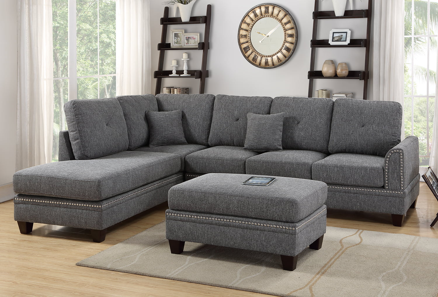 Bobkona Bandele Sectional in Ash Black.