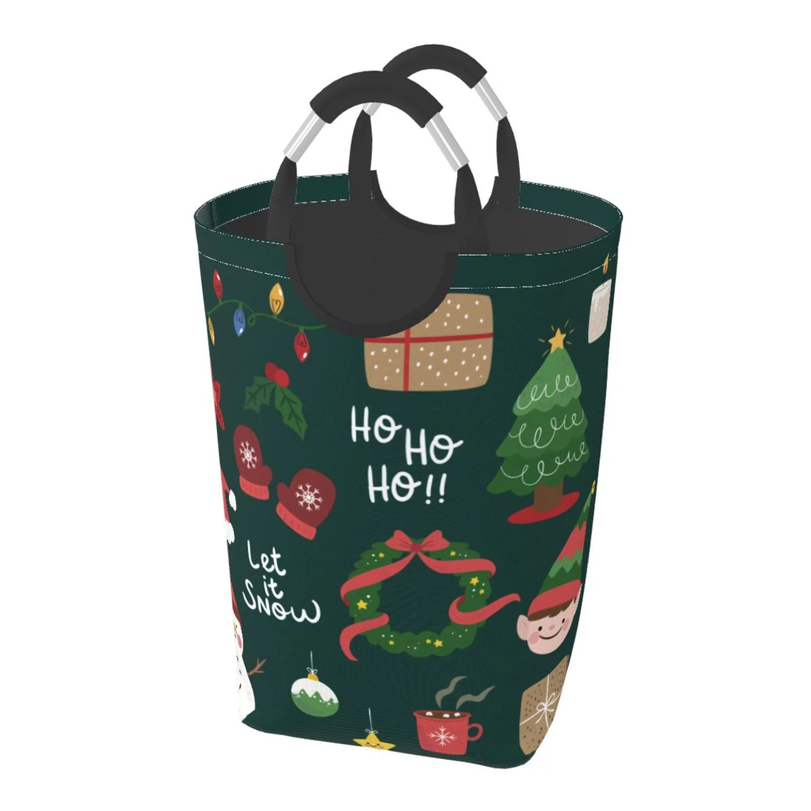 XMXT Collapsible Laundry Basket Hamper, Christmas Elf Snowman Pattern Large Laundry Bag Clothes Hamper with Aluminum Handle, 50L