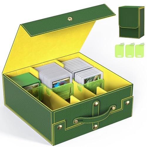 Budding Joy Card Deck Box for MTG with Small Case, 1800+ Commander Trading Card Storage Box with Portable Handle, Magnetic Deck Case Fits for Top Loader TCG, PTCG, Sports, Magic Cards, Black Grey