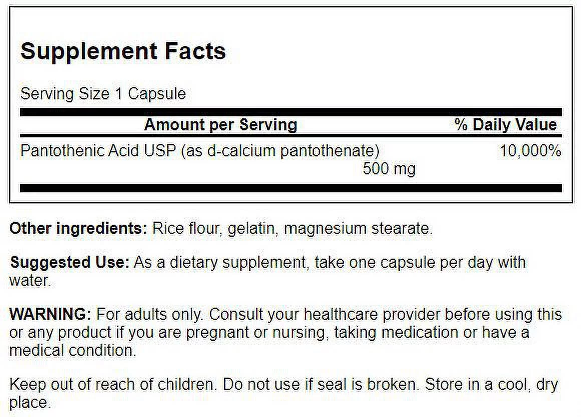 Swanson Pantothenic Acid Capsules, 500 mg, 250 Count