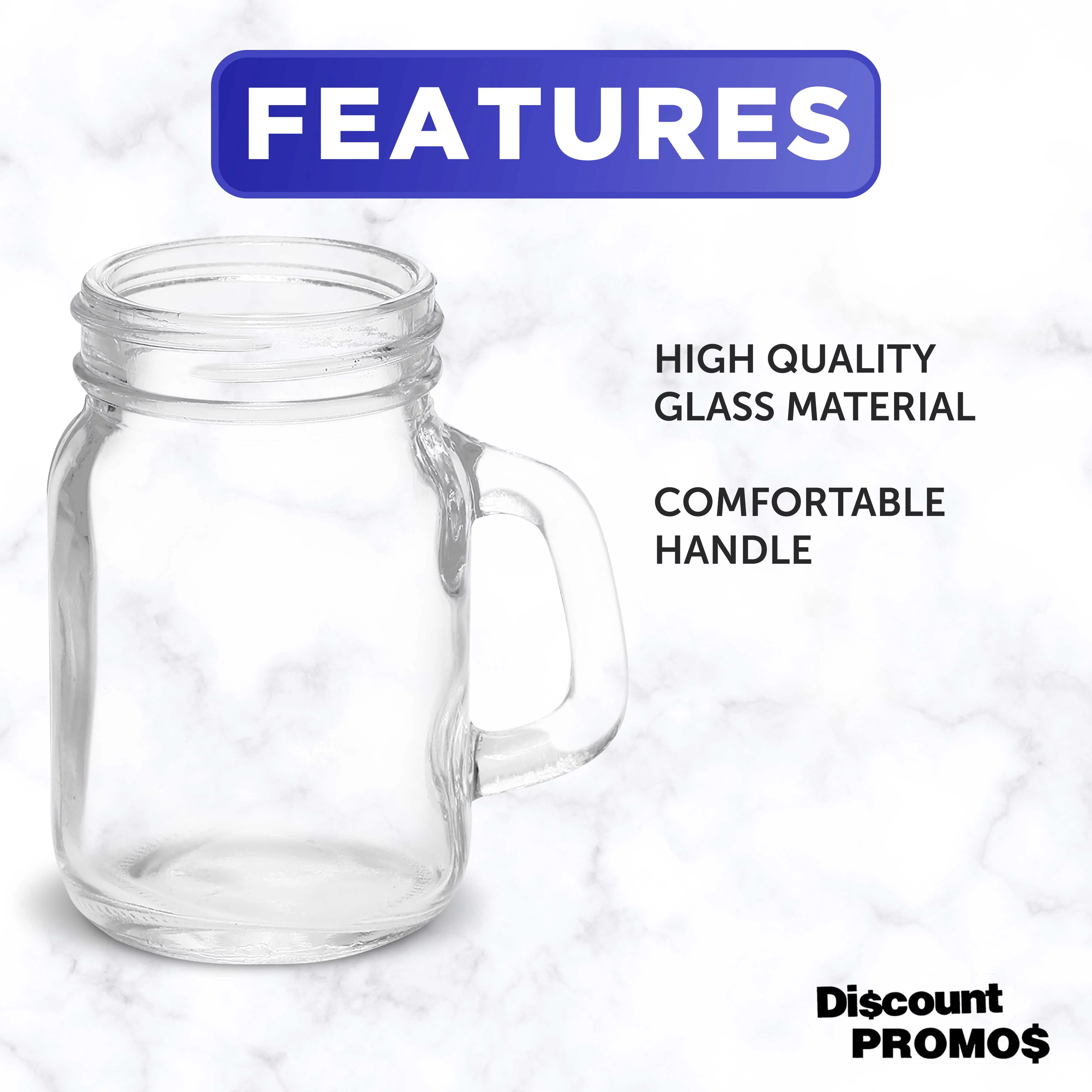 Mason Jar with Handle Set 4.5 oz. Set of 10, Bulk Pack - Sampler Glasses, Glass Jars for Overnight Oats, Candies, Fruits, Pickles, Spices, Beverages - Clear