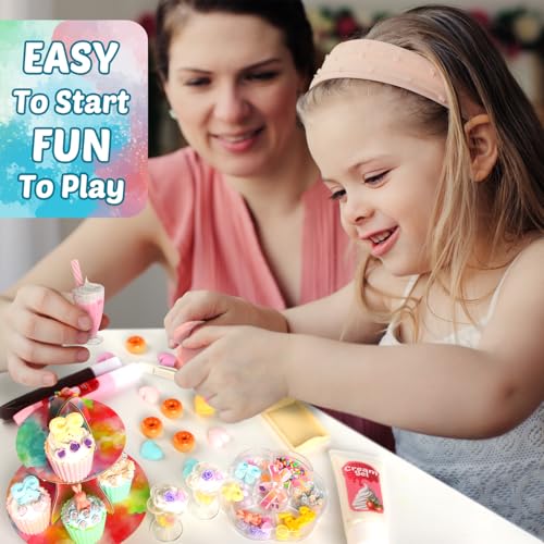 12 Making Miniature Food, Slime Mini Dessert Cup Making Craft Set, DIY Mini Food, NOT Edible, Birthday Idea for Kids Age 6+, Fun Party Gift(Mini food1)