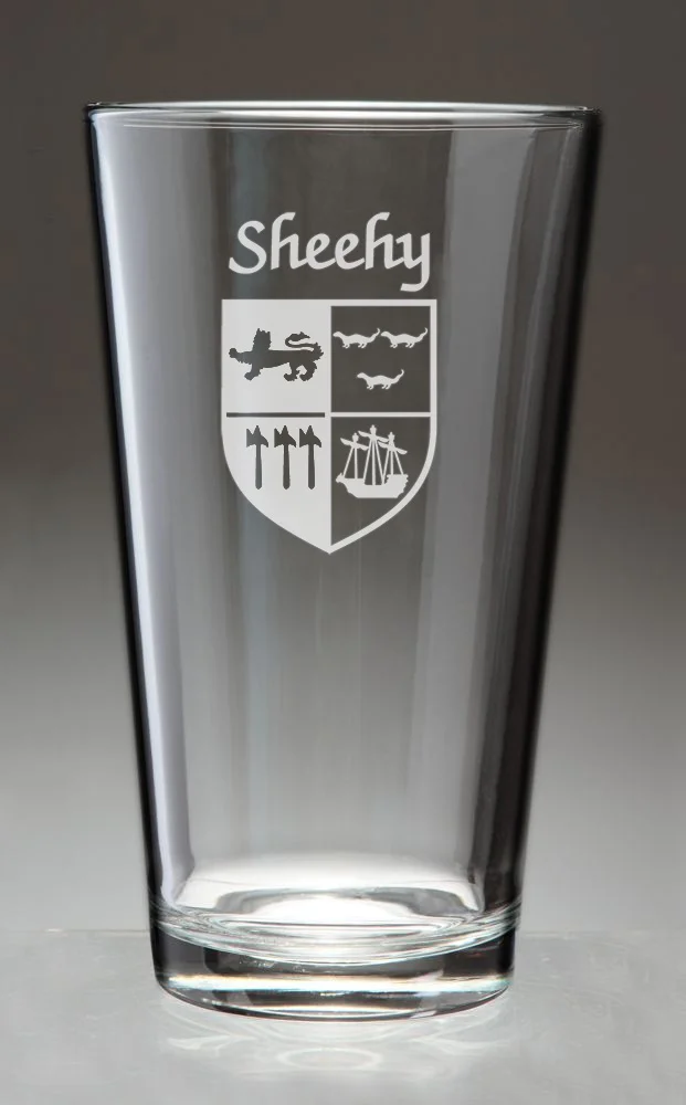Sheehy Irish Coat of Arms Pint Glasses - Set of 4 (Sand Etched)