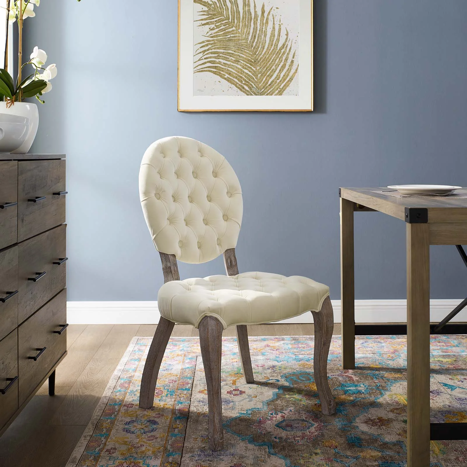 Modway Exhibit French Vintage Dining Performance Velvet Side Chair in Ivory