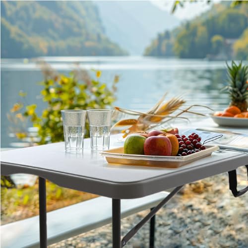 CARTMAN 6FT Folding Picnic Table Portable Fold-in-Half Plastic Dining Picnic Party Table with Tablecloth, White