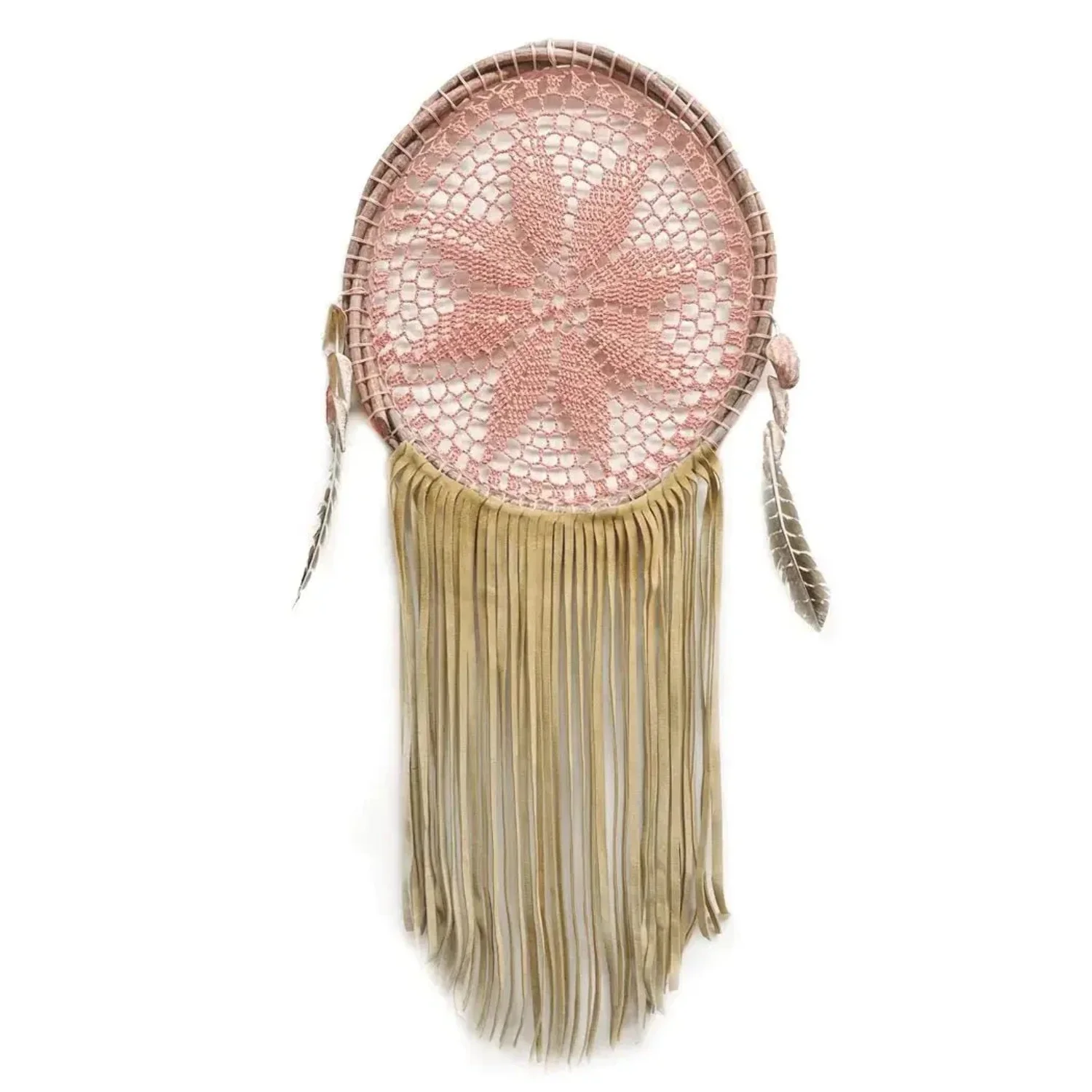 Medium Blush Pink  Suede Fringe Dreamcatcher
