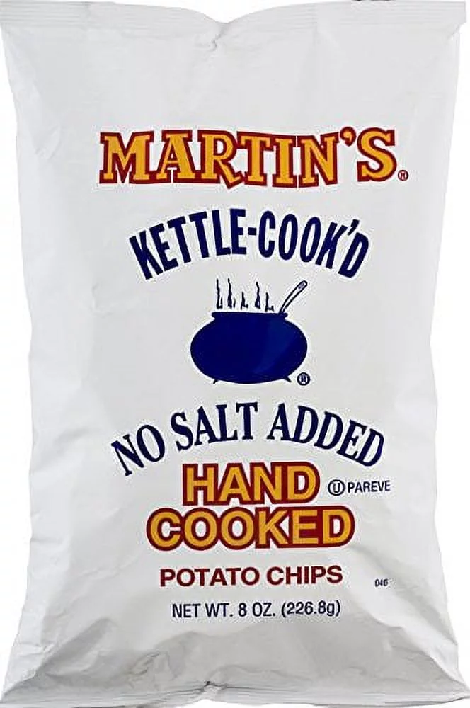 Martin's Kettle-Cook'd No Salt Added Potato Chips 8 Ounces (3 Bags)