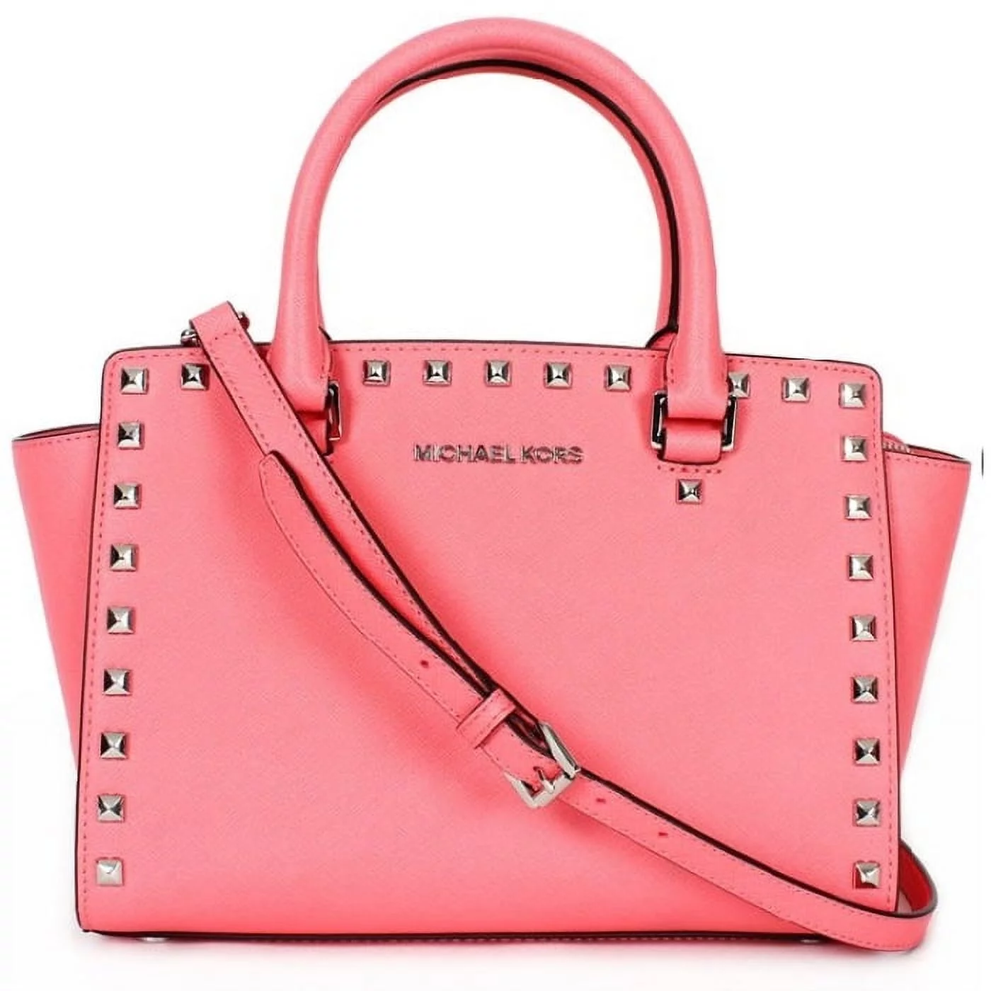 MICHAEL Michael Kors Selma Stud Med Top Zip Satchel - Coral - 30T3SSMS2L-802