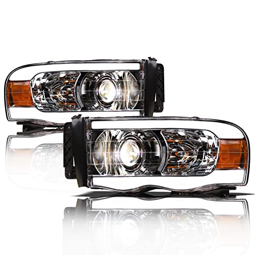 Alpha Owls 8711170 Full LED Projector Headlights With Switchback Sequential LED Light Bar & Startup Light - Black Amber Fits 2002-2005 Dodge Ram 1500/2003-2005 2500 3500