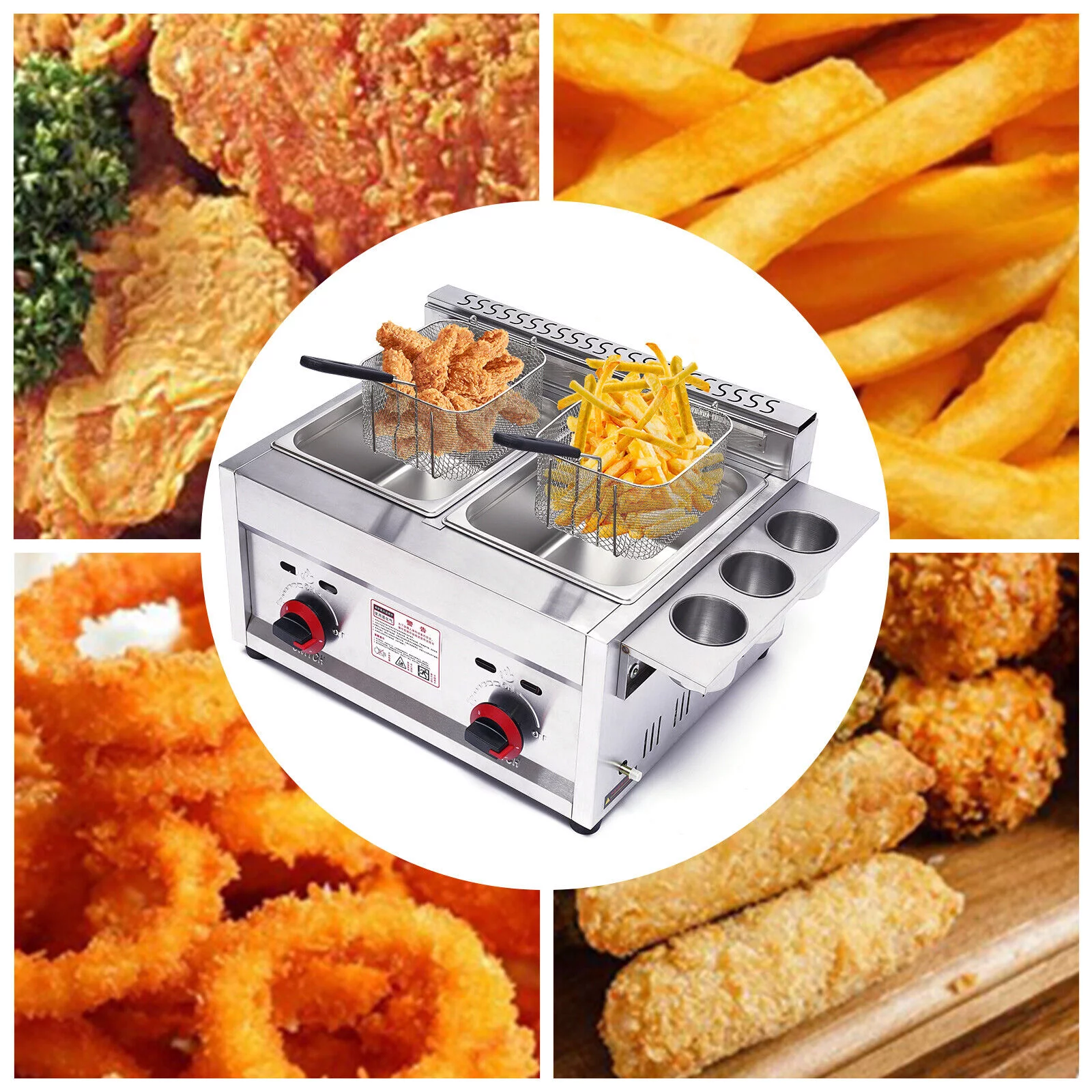 ZhdnBhnos 6L*2 Dual Tank Commercial Countertop Gas Deep Fryer 2 Basket Cooker Kitchen Frying Machine 12L Stainless Steel Propane(LPG)
