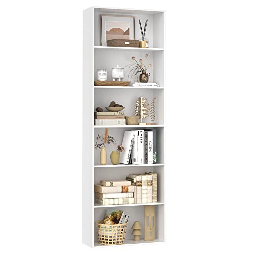 FOTOSOK 6-Tier Open Bookcase and Bookshelf, Freestanding Display Storage Shelves Tall Bookcase for Bedroom, Living Room and Office, Dark Gray