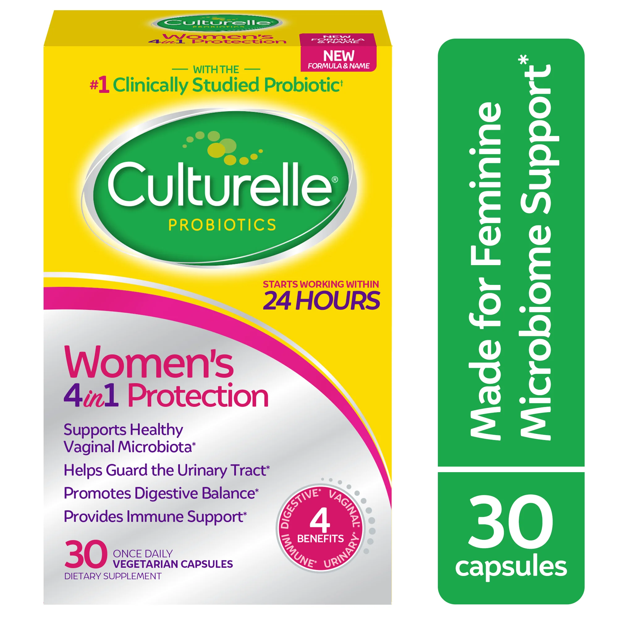 Culturelle Women’s 4-in-1 Daily Probiotic Supplements for Women - Supports Vaginal Health, Digestive Health, Immune Health, Occasional Diarrhea, Gas & Bloating - Non-GMO - 30 count