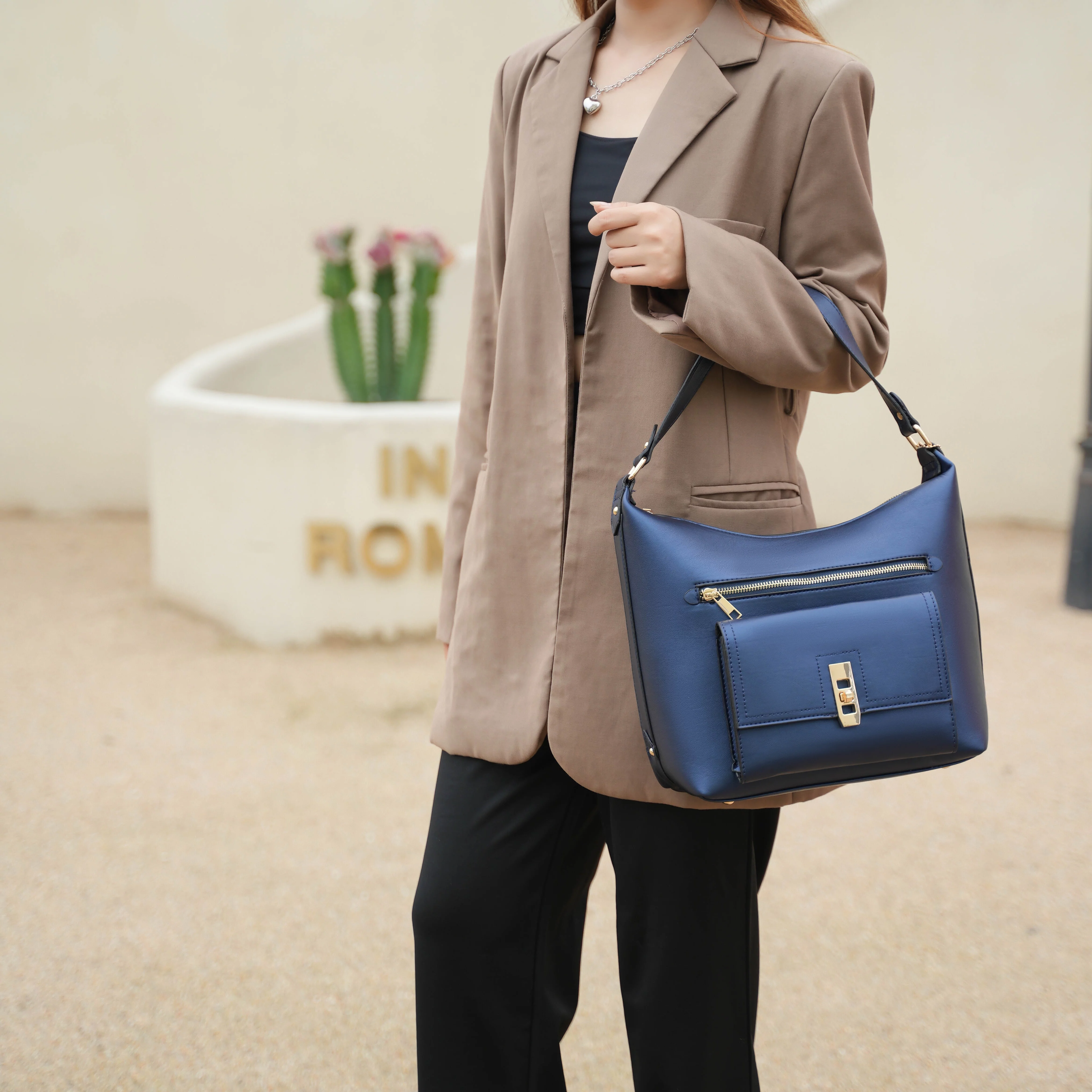 MKF Collection Clara Vegan Leather Women's Shoulder Bag & Wristlet Wallet, Chic Hobo Purse Handbag by Mia K - Dark Purple