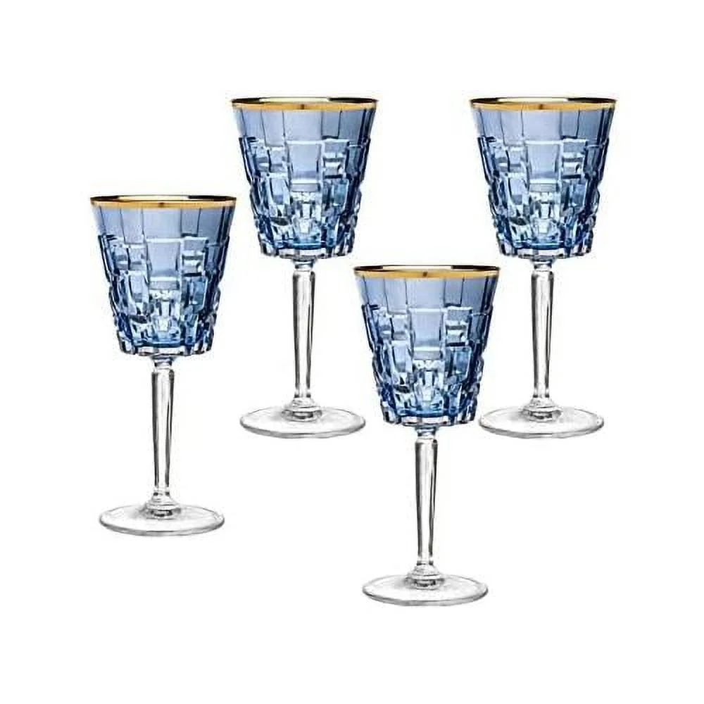 Goblet Wine, Liquor Glasses With Rim, Blue Set Of 4
