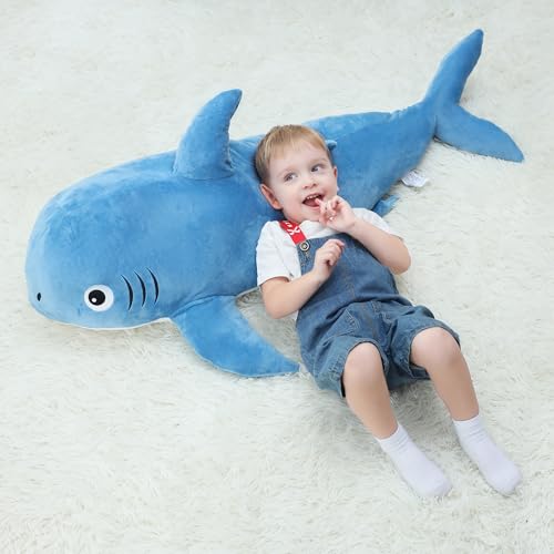 47 inch Shark Stuffed Animal, 3.1lb Giant Shark Plush Body Pillows Weighted Plushies Toy Cuddly Christmas Birthday Gifts for Kids Boys Girls