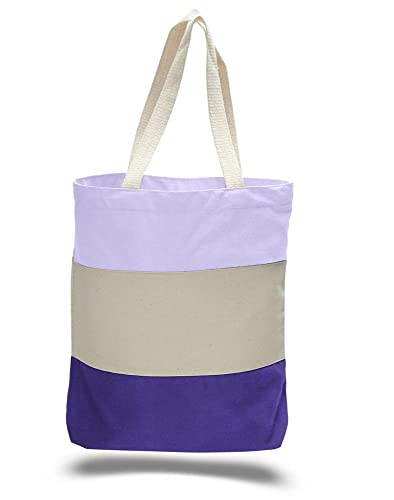 Fashion Tricolor Heavy Canvas Tote Bag Set of 6 (Hyacinth-Natural-Purple)