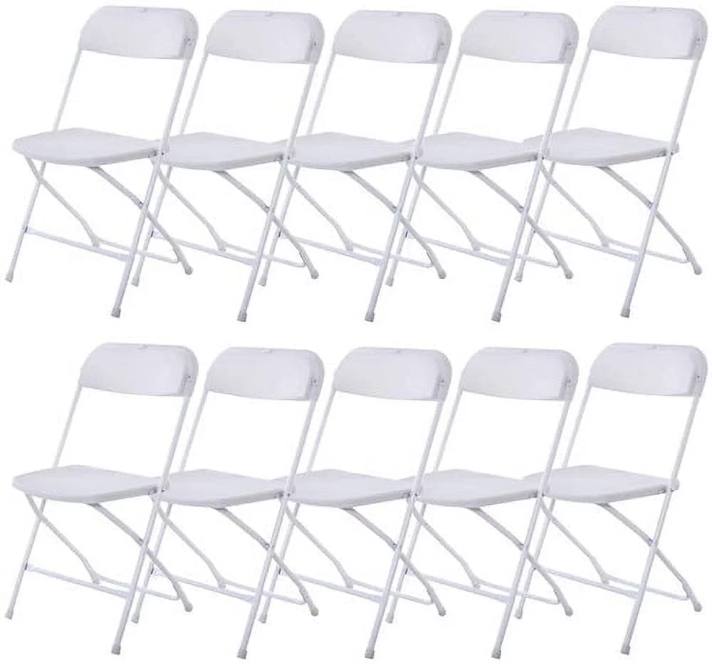 Set of 10 Plastic Folding Chairs Premium Seat Chair for Wedding Banquet Party Event White