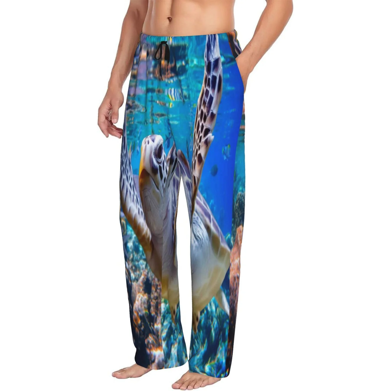Daiia Men'S Sea Turtle Swims Pants,Bottoms Sleep Lounge,Pajama Pants,Pj Bottoms Drawstring And Pockets-X-Large