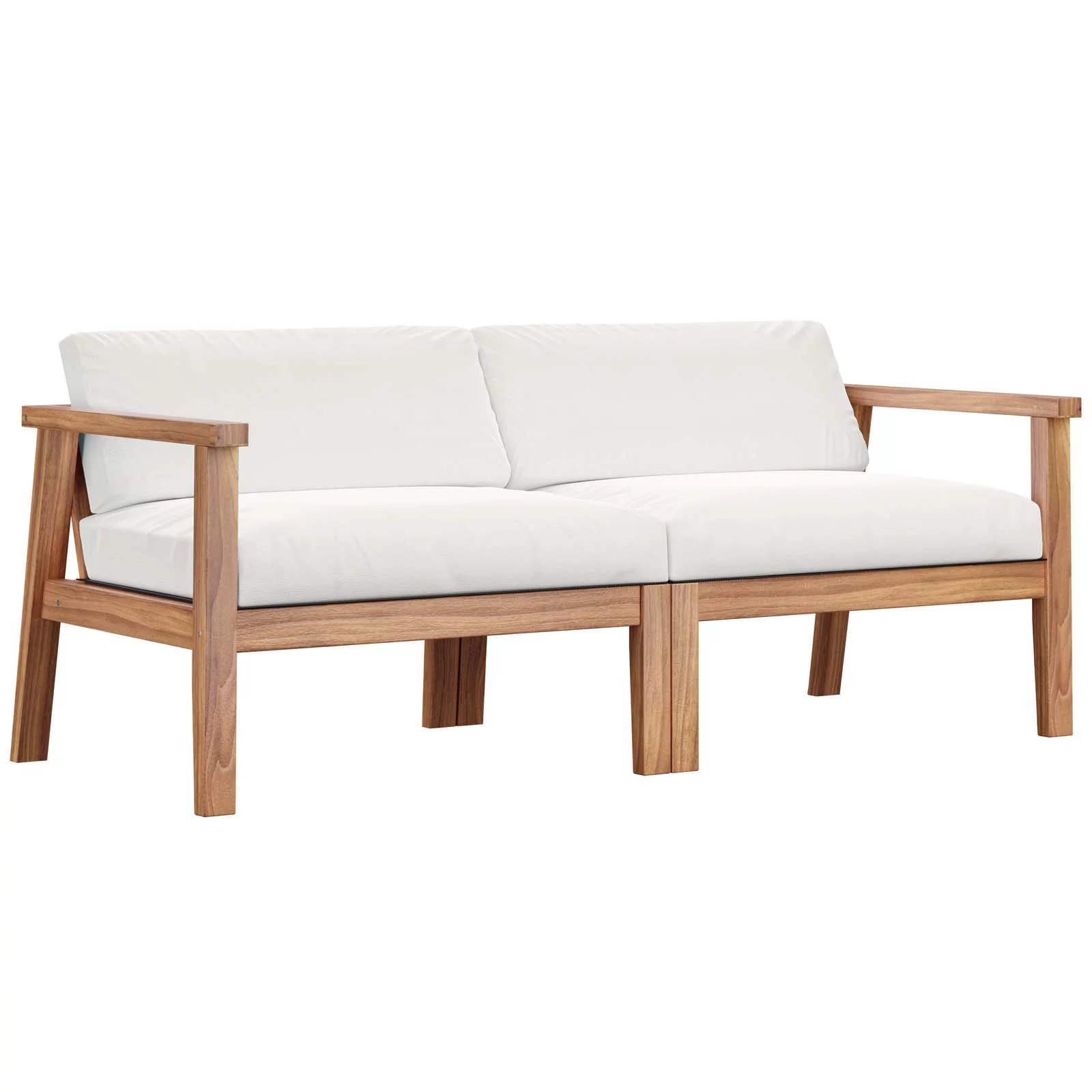 Modway Bayport Outdoor Patio Teak Wood 2-Seater Loveseat in Natural White