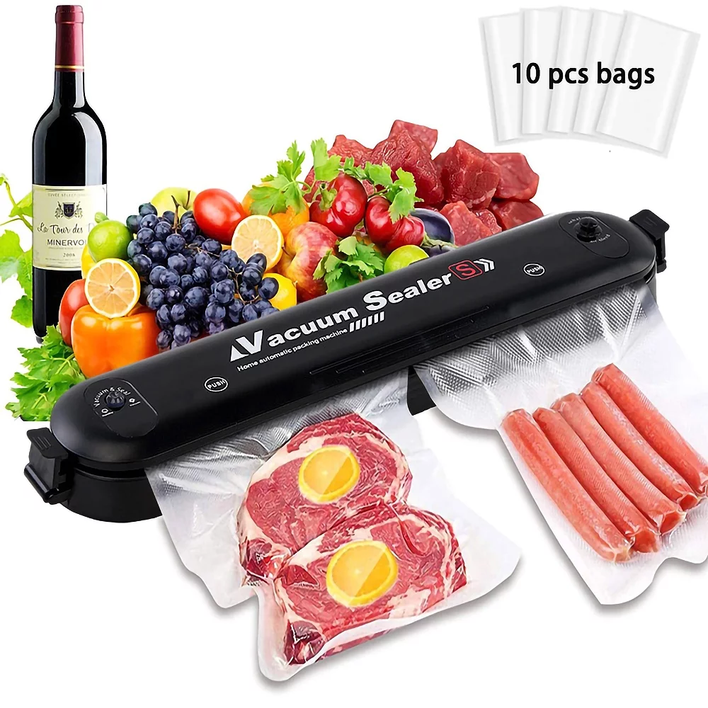 BAJYOJI Automatic Mini Food Vacuum Sealer Machine with 10 Vacuum Sealer Bags Electric Air Sealing Preserver System for Food Saver and Preservation of Home & Commercial
