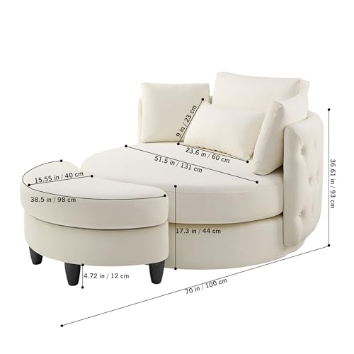 51.5-Inch Oversized Swivel Accent Barrel Chair with Storage Ottoman ,Button Decor and 4 Pillows, Soft Velvet Upholstered Leisure Armchair Round Swivel Sofachair for Lobby Home Apartment Living Room
