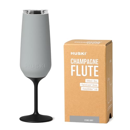 Huski Champagne Flute | NEW | Award-winning Design with Detachable Stem | Premium Stainless Steel Champagne Glass with Lid | Triple Insulated Tumbler | 8oz Capacity | Great Gift (Champagne)