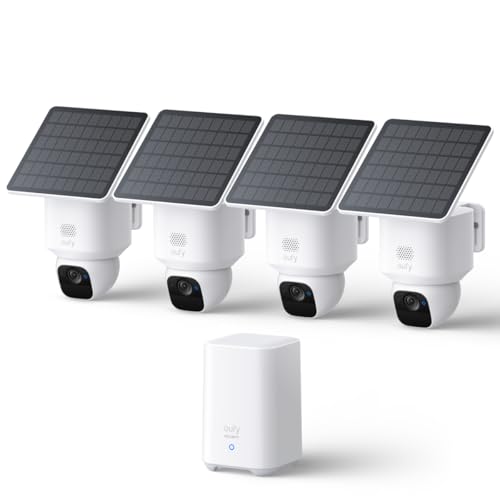 eufy Security SoloCam E30, 4-Cam Kit, Security Cameras Wireless Outdoor, Solar Camera Outdoor Wireless, 360° Pan, AI Tracking, 2K Clarity, No Monthly Fee