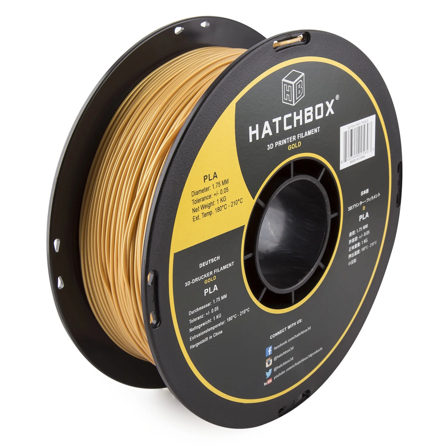 HATCHBOX 3D PLA-1KG1.75-GLD PLA 3D Printer Filament, Dimensional Accuracy +/- 0.05 mm, 1 kg Spool, 1.75 mm, Gold
