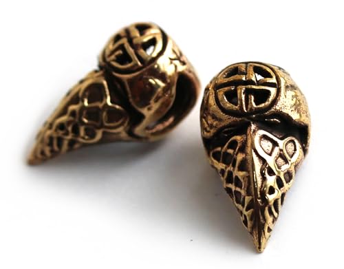 Bronze Norse Viking Celtic Nordic Raven Head Beard Beads Rings, Dwarven Dreadlock Pirate Medieval Hair Beads, Pagan Jewelry (Bronze)