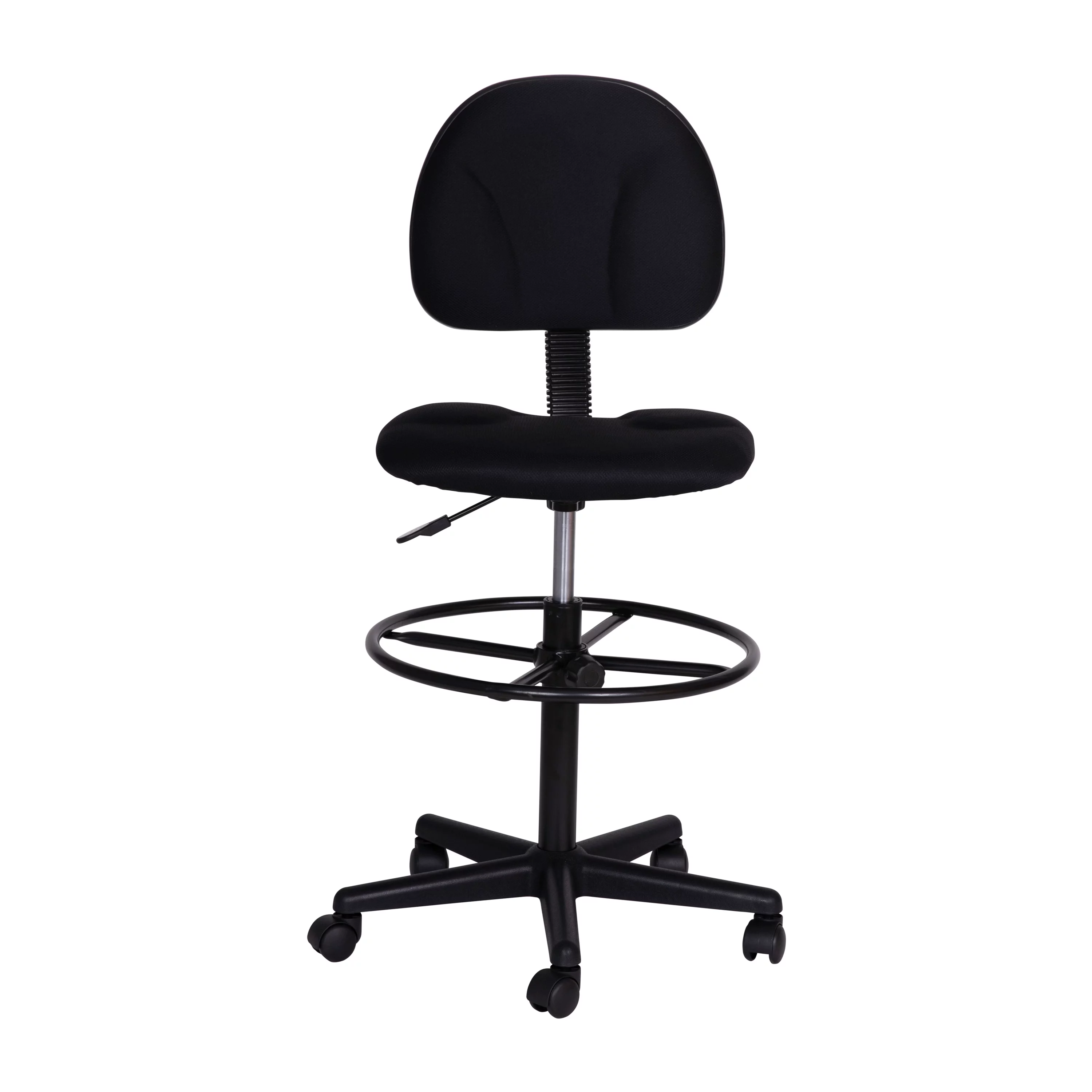 Emma + Oliver Black Fabric Mid-Back Drafting Chair with Back Depth Adjustment, Height Adjustable Swivel Seat and Footring
