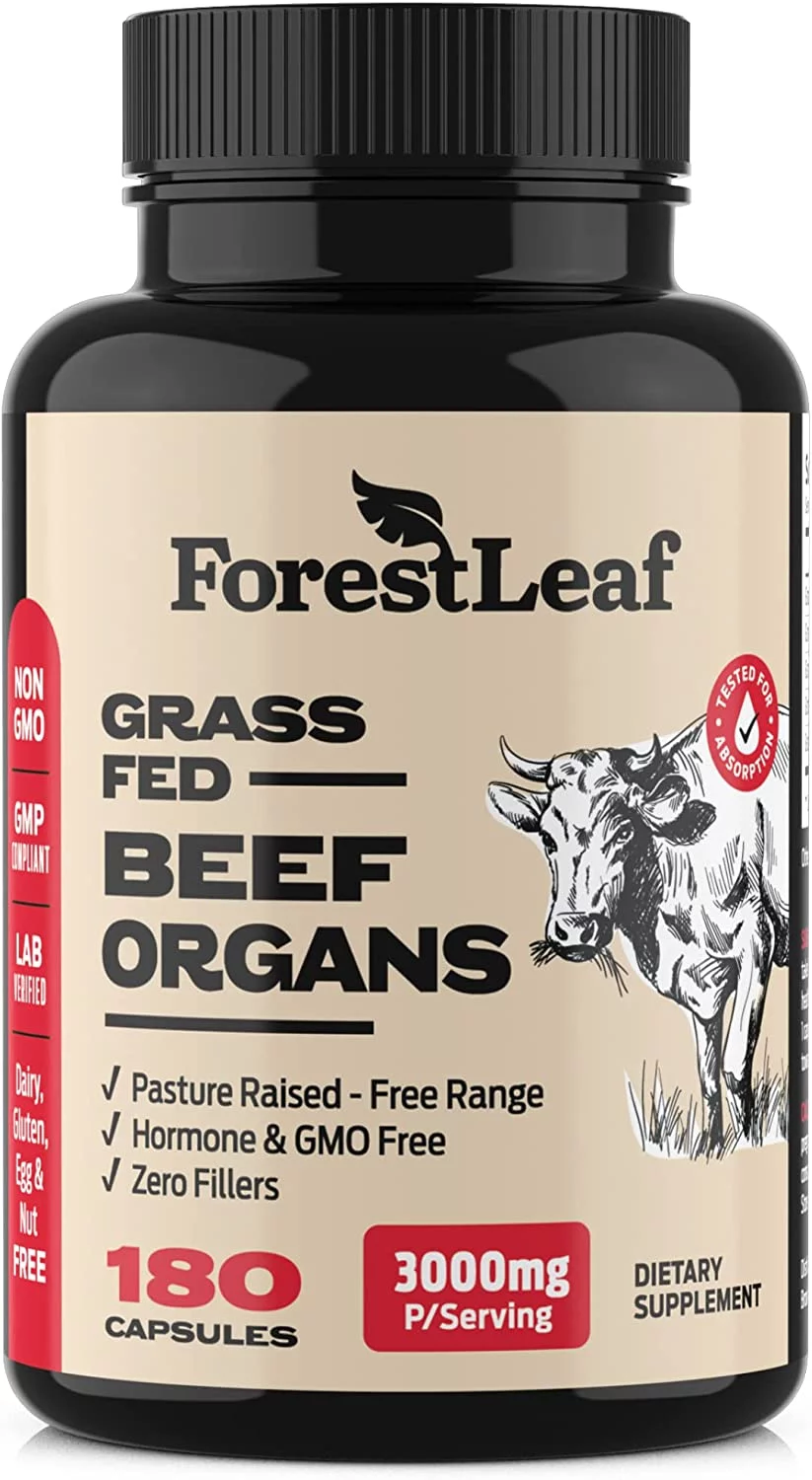 Forest Leaf Grass Fed Beef Organ Supplement with Liver, Heart, Spleen & Kidney, 180 Count