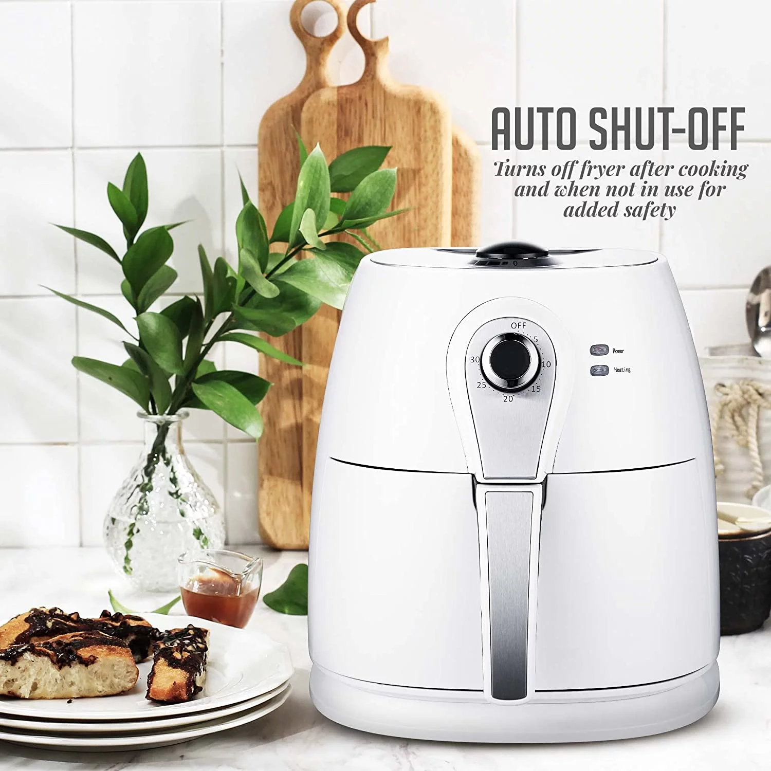 OVENTE 3.2 Qt Compact Air Fryer, Adjustable Temperature, Non-Stick Basket, New- White FAM21302W