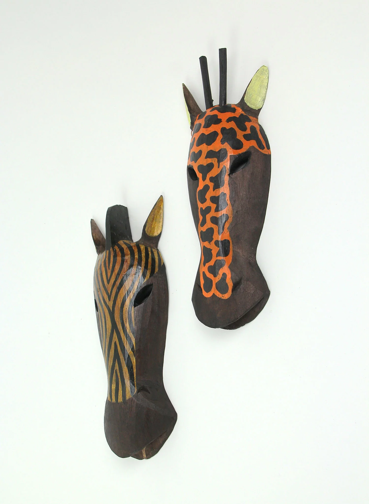 Zeckos Hand Carved Wood African Zebra Giraffe Mask Wall Décor Set of 2