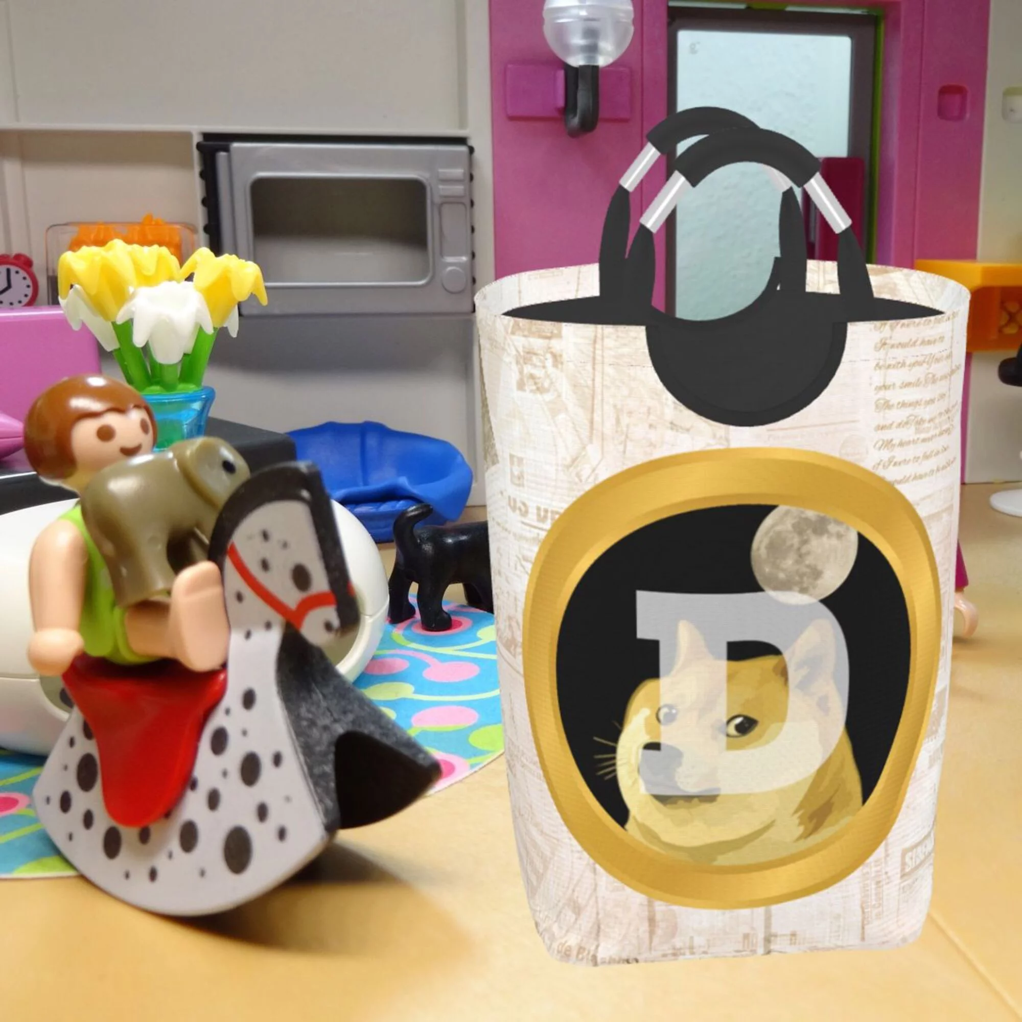 TEQUAN 50L Large Rectangular Laundry Hamper with Aluminum Handles, Cryptocurrency Doge Coin Prints Waterproof Foldable Dirty Clothes Basket