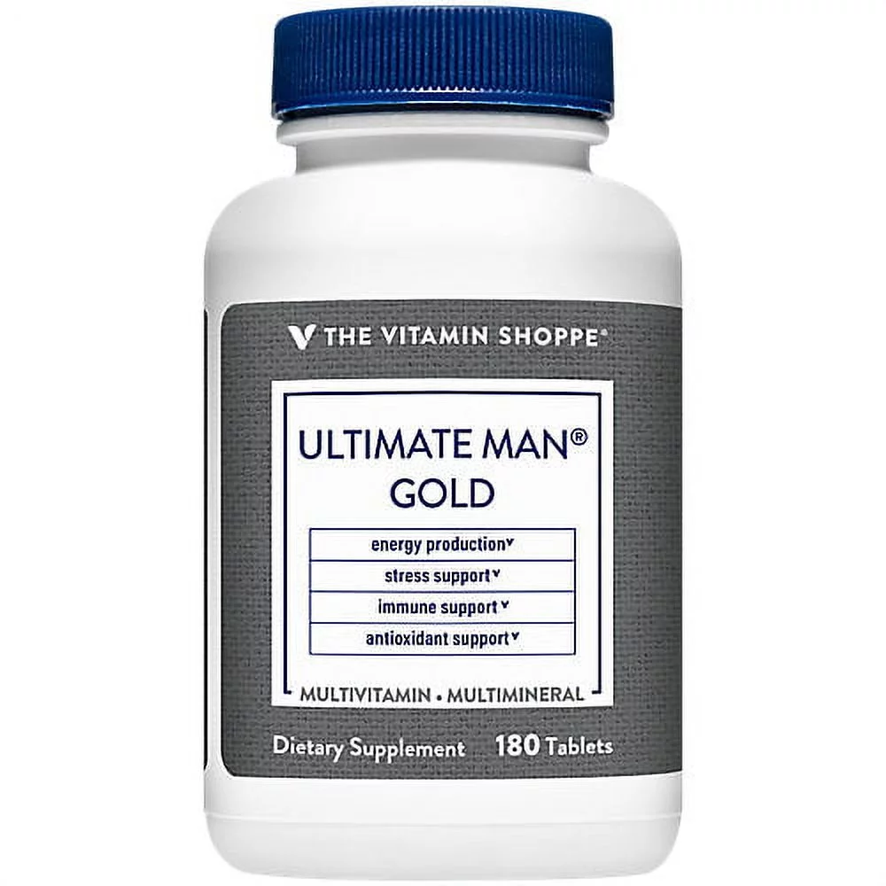 Ultimate Man Gold Multivitamin, High Potency Multi – Energy & Antioxidant Blend, Daily Multi-mineral Supplement for Optimal Men’s Health, Gluten & Dairy Free (180 Tablets) by The Vitamin Shoppe