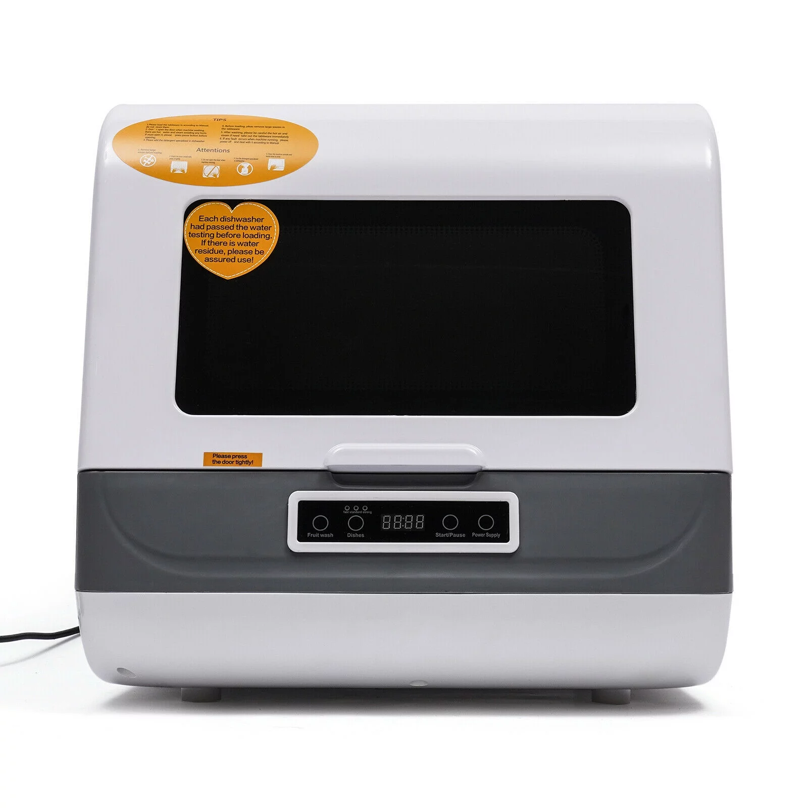 Fichiouy Portable Countertop Dishwasher 3 Programmes with LED Display&Water Pipe Air Dry Function White