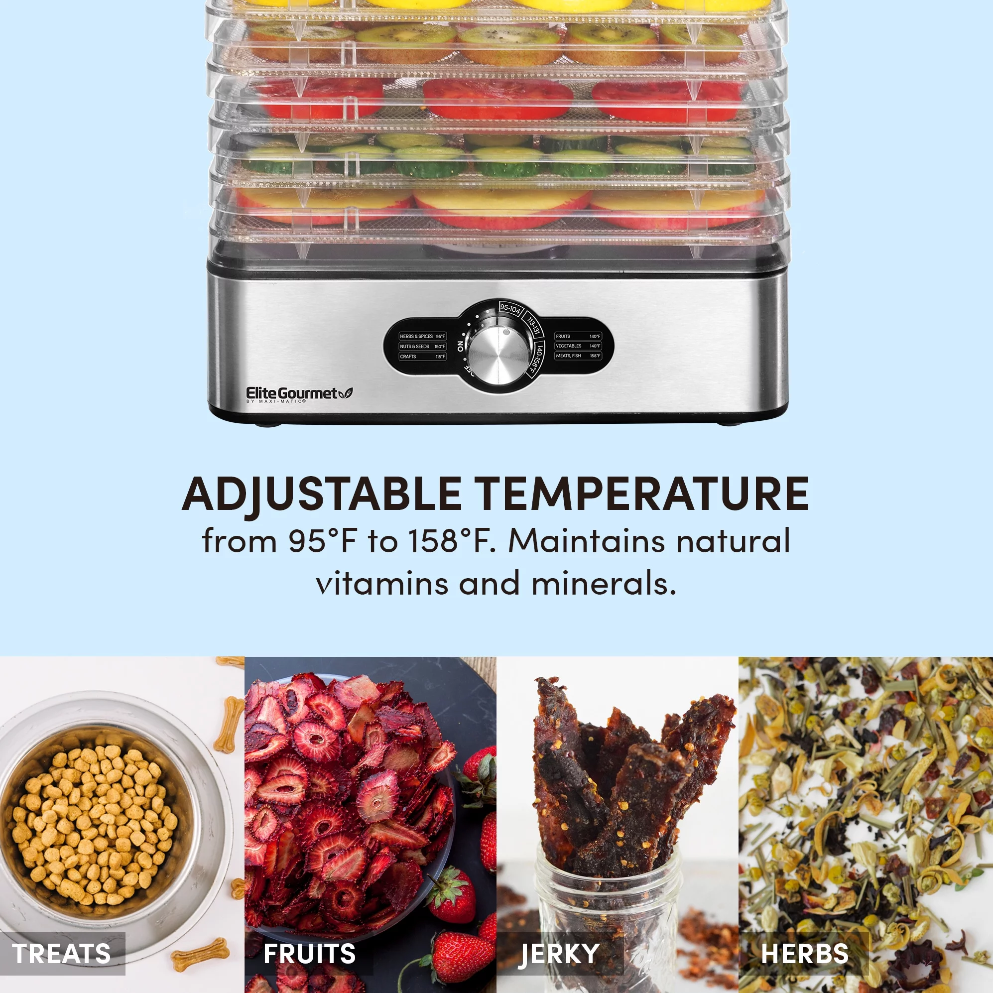 Elite Gourmet 5 Stainless Steel Tray Food Dehydrator
