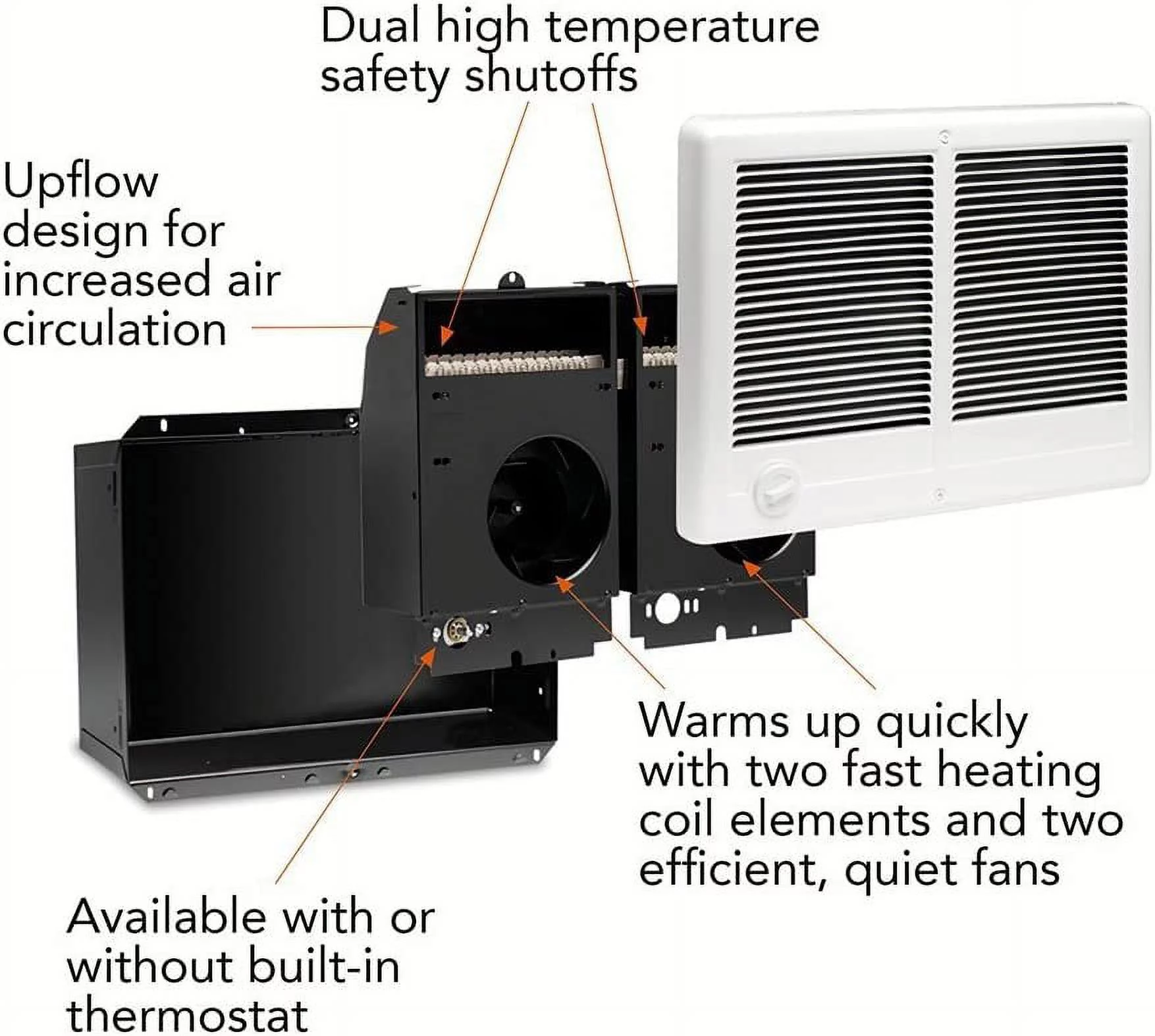 Cadet Com-Pak Twin Electric Wall Heater Complete Unit with Thermostat Model: CSTC402TW, Part: 67527, 13648/10236 BTU, 240/208 Volt, 4000/3000 Watt, White