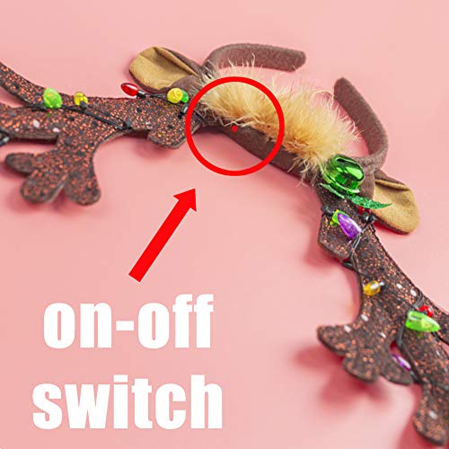 HANSGO LED Reindeer Antlers Headband with Bells - Christmas Reindeer Ears