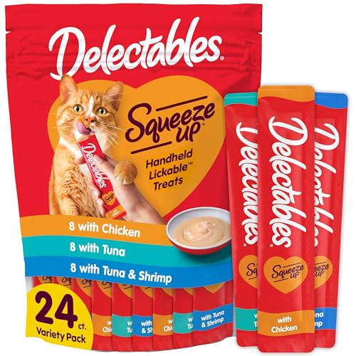 Delectables Squeeze Up Handheld Lickable Treats, Chicken, (Tuna and Tuna and Salmon) 54 Count