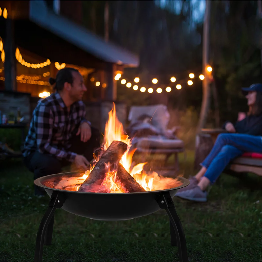 22'' Raised Fire Pit for Outside, Wood Burning Fire Pit with Foldable legs Lid Pok Grill for, Small Portable Bonfire Firepit Bowl Backyard Garden Camping Picnic Heating