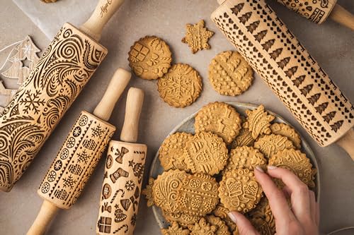 CHRISTMAS GIFTS EMBOSSING ROLLING PIN laser engraved with Christmas symbols CHRISTMAS GINGERBREAD COOKIES