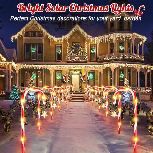 Christmas Decorations Outdoor, 12 Pack Solar Candy Cane Lights Christmas Yard Decorations with 10 Modes and Bright 72 LED, 28ft Longer Waterproof Candy Cane Pathway Lights Xmas Gift