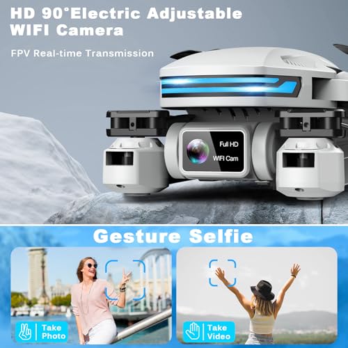 Drone with Camera for Adults, HD FPV Drones with Upgrade Altitude Hold, One-Key Take Off/Landing, Voice Control, Headless Mode, 2 Batteries, Toys Gifts for Teen Boys Girls, Beginner