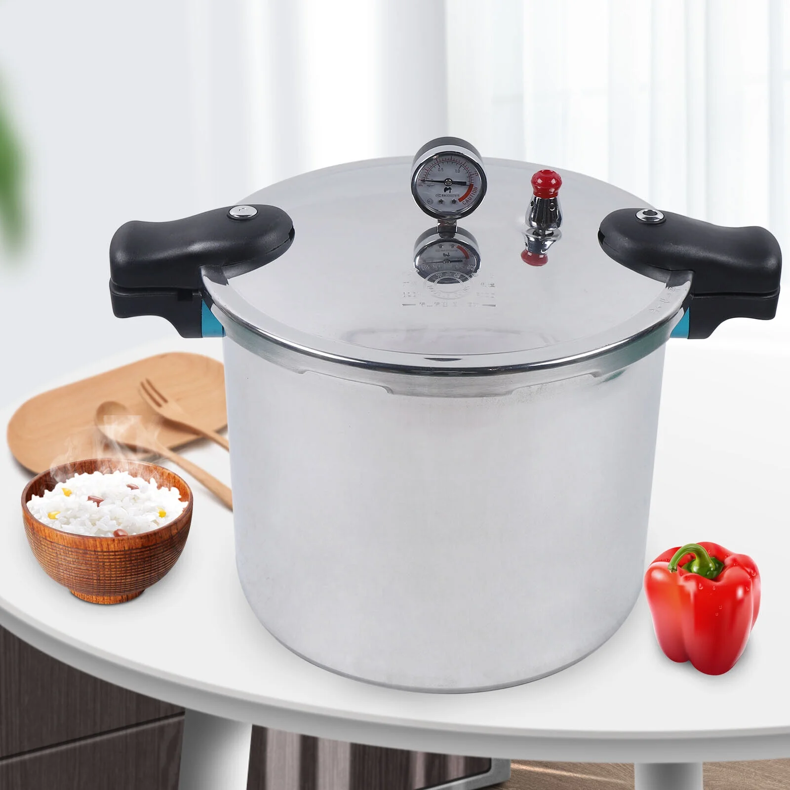 MIDUO Aluminium Pressure Cooker  22L Fast Cooking Gas Stoves Cooker 32cm Cooker Preserver with Steam Guage