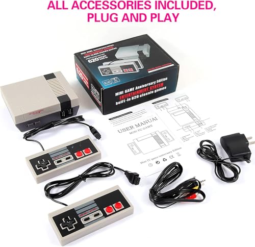 Retro Game Console,Classic Mini Handheld Video Game Console Built-in 620 Classic Edition Games, AV Output and Dual Game Controllers