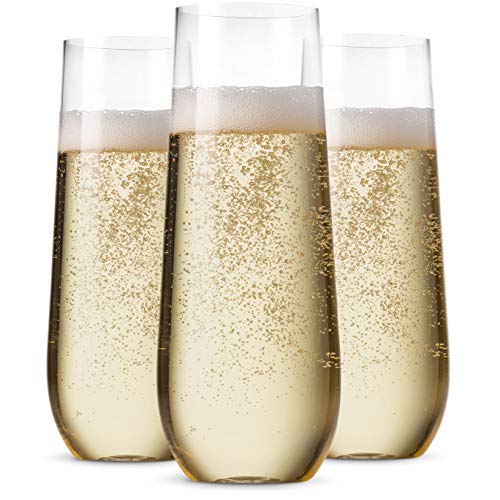 Munfix 48 Pack Stemless Plastic Champagne Flutes Disposable 9 Oz Clear Plastic Toasting Glasses Shatterproof Recyclable and BPA-Free