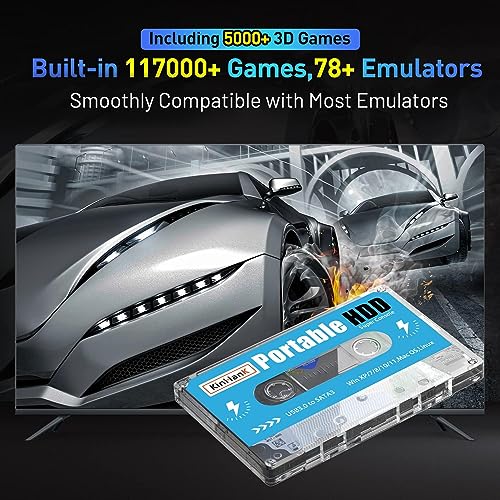 Kinhank 500G HDD External Hard Drive with Batocera 33 System, Retro Game Console with 111700 Games, Compatible with Most Emulators,SATA 3.0, for Laptop/PC/Windows/Mac OS