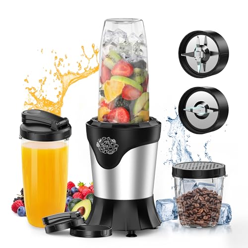 Suavo Smoothie Blender 1100W Portable Personal Blender for Shakes and Smoothies with 2 * 22Oz To-Go Cups & Lids, Includes Portable Coffee Grinder and 10Oz BPA-Free Travel Cup